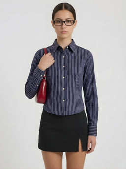Uptownie - White Stripes Fitted Linen Shirt