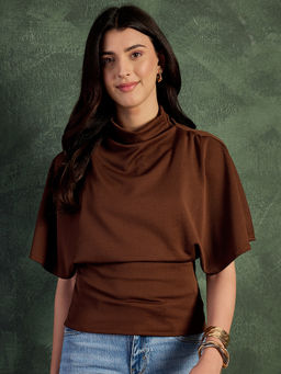 Uptownie - Brown Solid Regular Polyester Top