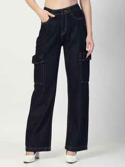 COSMIC TRIO - Navy Blue Relaxed Fit Cargo Jeans
