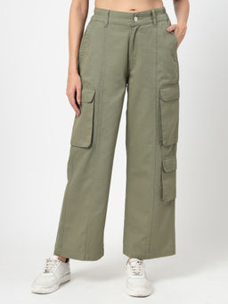 COSMIC TRIO - Green Utility Cotton Cargo Jeans
