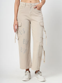COSMIC TRIO - Beige Cotton Cargo Jeans