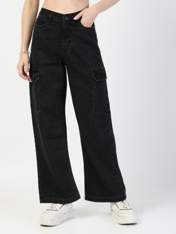 COSMIC TRIO - Black Cotton Cargo Jeans