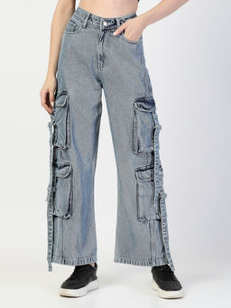 COSMIC TRIO - Blue Utility Cotton Cargo Jeans