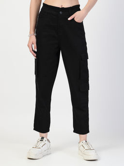 COSMIC TRIO - Black Relaxed Fit Cargo Jeans