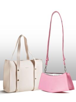THESTO - White Adjustable Tich Button Tote and Pink You Crossbody Bag (XL)