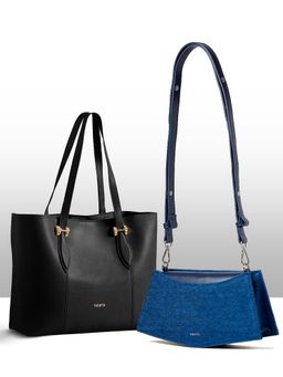 THESTO - Black Classic Handle Tote and Blue You Crossbody Bag (XL)