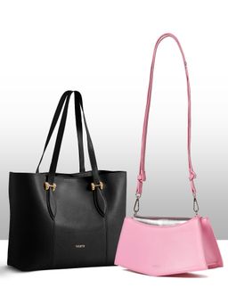 THESTO - Black Classic Handle Tote and Pink You Crossbody Bag (XL)