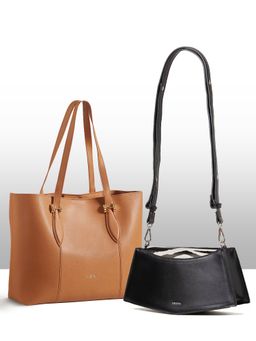 THESTO - Brown Classic Handle Tote and Black You Crossbody Bag (XL)