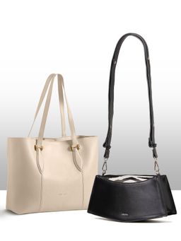 THESTO - White Classic Handle Tote and Black You Crossbody Bag (XL)