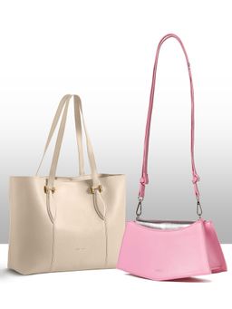 THESTO - White Classic Handle Tote and Pink You Crossbody Bag (XL)