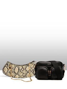 THESTO - Black Functional Multi Pocketed Sling and Croc Heart Padlock Shoulder (M)