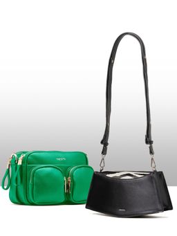 THESTO - Green Functional Multi Pocketed Sling and Black You Crossbody Bag (M)