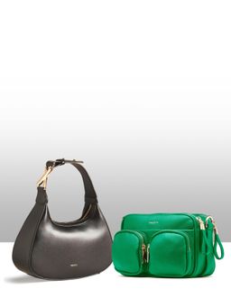 THESTO - Green Functional Multi Pocketed Sling and Black Structured Hobo (M)