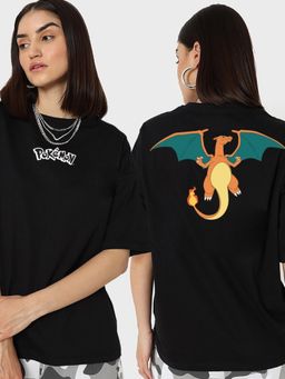 Bewakoof - Official Pokemon Women's Black Fire Legend Graphic Printed Oversized T-shirt