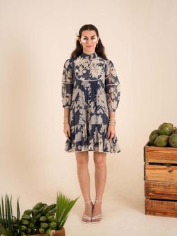 Sshilpa Samriya - Indigo Blue Floral Print Mini Dress