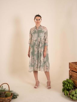 Sshilpa Samriya - Ocean Green Floral Print Midi Dress