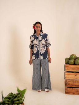 Sshilpa Samriya - Indigo Blue Floral Print Co-Ord (Set of 2)