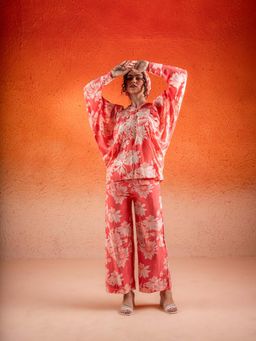Sshilpa Samriya - Georgia Peach Floral Print Co-Ord (Set of 2)