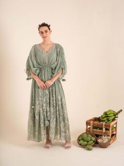 Sshilpa Samriya - Ocean Green Embellished Kaftan with Inner (Set of 2)