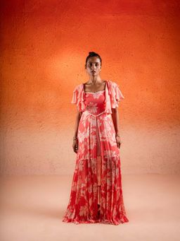 Sshilpa Samriya - Georgia Peach Floral Print Maxi Dress