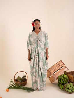 Sshilpa Samriya - Pastel Green Floral Print Kaftan with Inner (Set of 2)