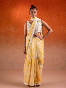 Sshilpa Samriya - Corn Yellow Embellished Saree with Stitched Blouse and Petticoat