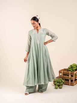 Sshilpa Samriya - Ocean Green Embroidered Kurta with Palazzo (Set of 2)