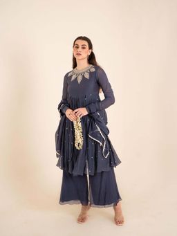 Sshilpa Samriya - Indigo Blue Embroidered Kurta with Pant and Dupatta (Set of 3)