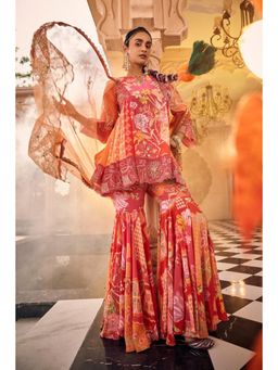 Sshilpa Samriya - Multicolor Hand-Embroidered Kurti with Sharara and Dupatta (Set of 3)