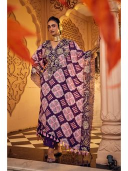 Sshilpa Samriya - Purple Embroidered V Neck Kaftan with Pant (Set of 2)