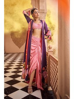 Sshilpa Samriya - Multicolor Embroidered Jacket with Bustier and Skirt (Set of 3)