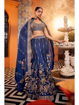 Sshilpa Samriya - Blue Embroidered Blouse with Lehenga and Dupatta (Set of 3)