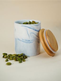 Ekhasa - Ceramic Jar With Bamboo Lid Blue 400Ml