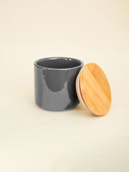 Ekhasa - Ceramic Jar With Bamboo Lid Grey 260Ml