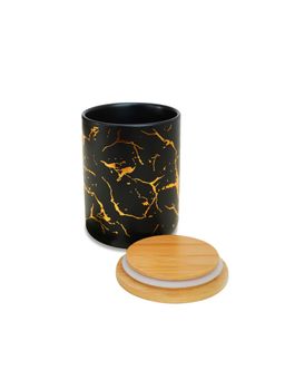 Ekhasa - Ceramic Jar With Bamboo Lid Black With Print 800Ml