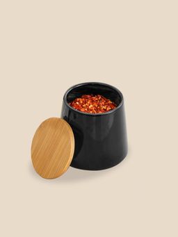Ekhasa - Ceramic Jar With Bamboo Lid Black 500Ml