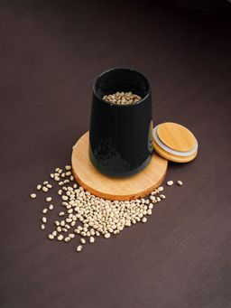 Ekhasa - Ceramic Jar With Bamboo Lid Black 700Ml