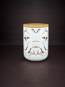 Ekhasa - Ceramic Jar With Bamboo Lid White With Print 800Ml