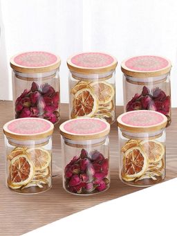 Ekhasa - Borosilicate Jar Set With Printed Bamboo Lid 300Ml (Pack Of 6)