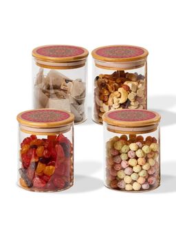 Ekhasa - Borosilicate Jar Set With Printed Bamboo Lid 1000Ml (Pack Of 4)