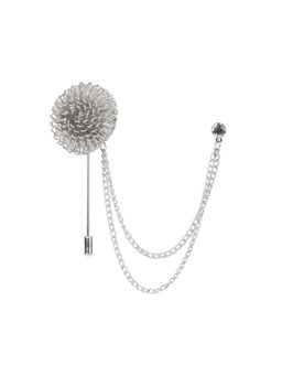 The Tie Hub - Men Silver Dahlia Flower with Chain Lapel Pin