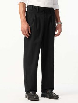 The Souled Store - Navy Blue Cotton Blend Straight Fit Stripes Straight Leg Trouser