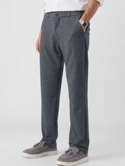 The Souled Store - Grey Polyviscose Straight Fit Stripes Straight Leg Trouser