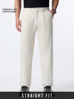 The Souled Store - Ivory Polyviscose Straight Fit Textured Straight Leg Trouser