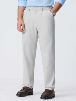 The Souled Store - Grey Polyviscose Straight Fit Textured Straight Leg Trouser