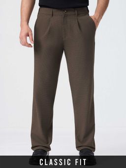 The Souled Store - Brown Polyester Blend Regular Fit Checks Straight Leg Trouser