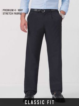 The Souled Store - Navy Blue Polyester Blend Regular Fit Checks Straight Leg Trouser