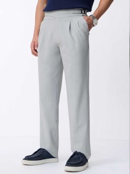 The Souled Store - Grey Polyester Blend Straight Fit Stripes Straight Leg Trouser