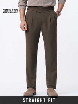 The Souled Store - Brown Polyviscose Straight Fit Stripes Straight Leg Trouser