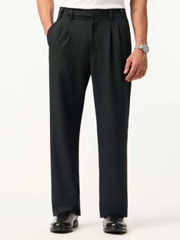 The Souled Store - Charcoal Polyester Blend Straight Fit Stripes Straight Leg Trouser